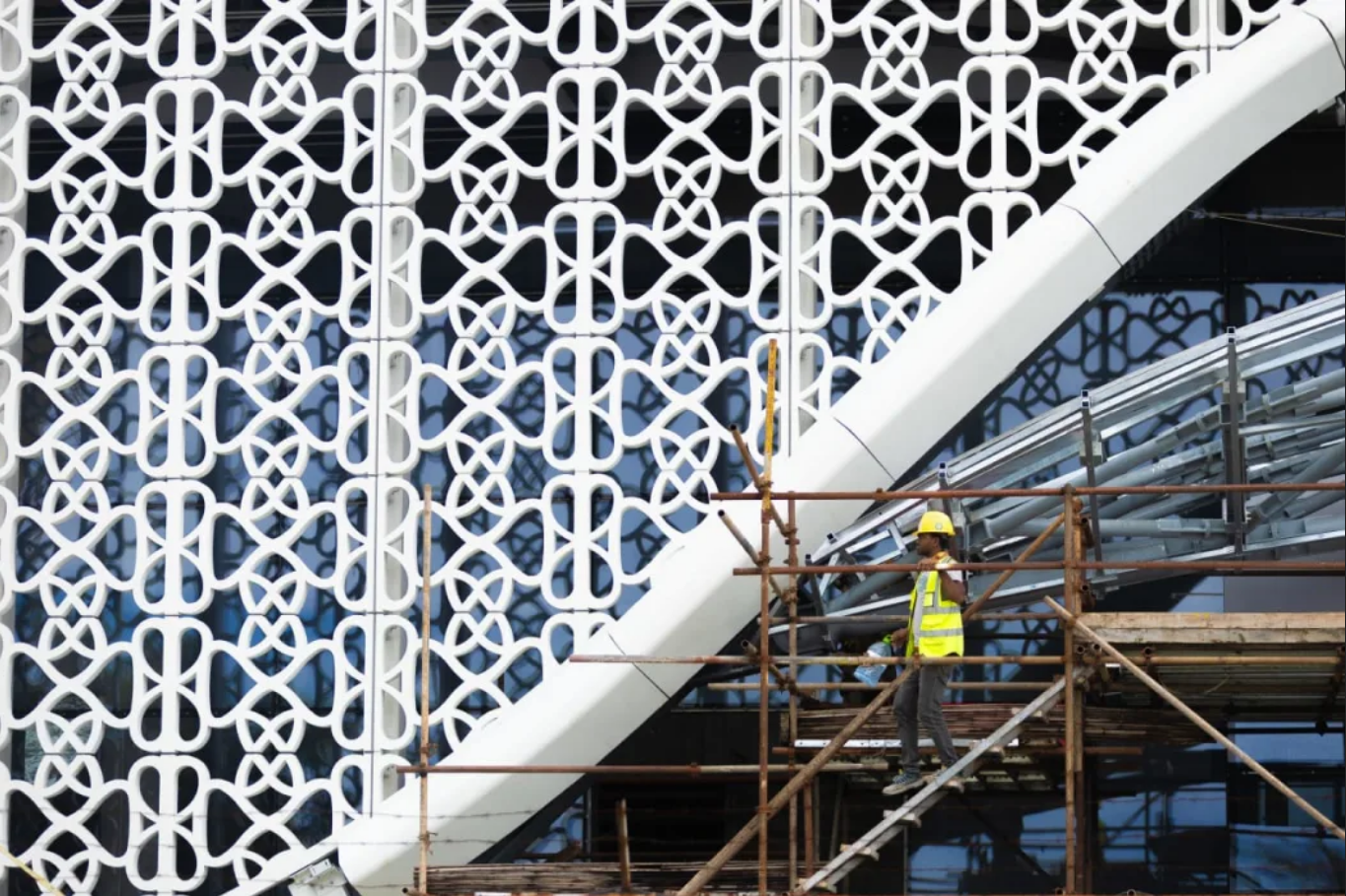 VIA new terminal exterior showing Islamic geometric screen panels