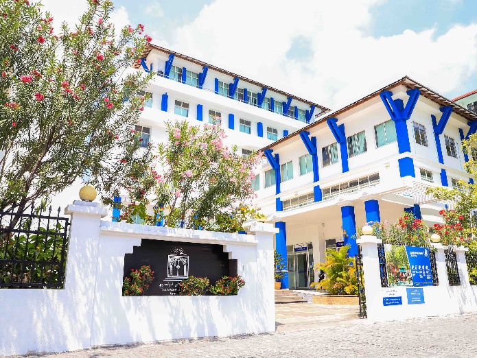 Maldives National University main campus with blue-and-white design