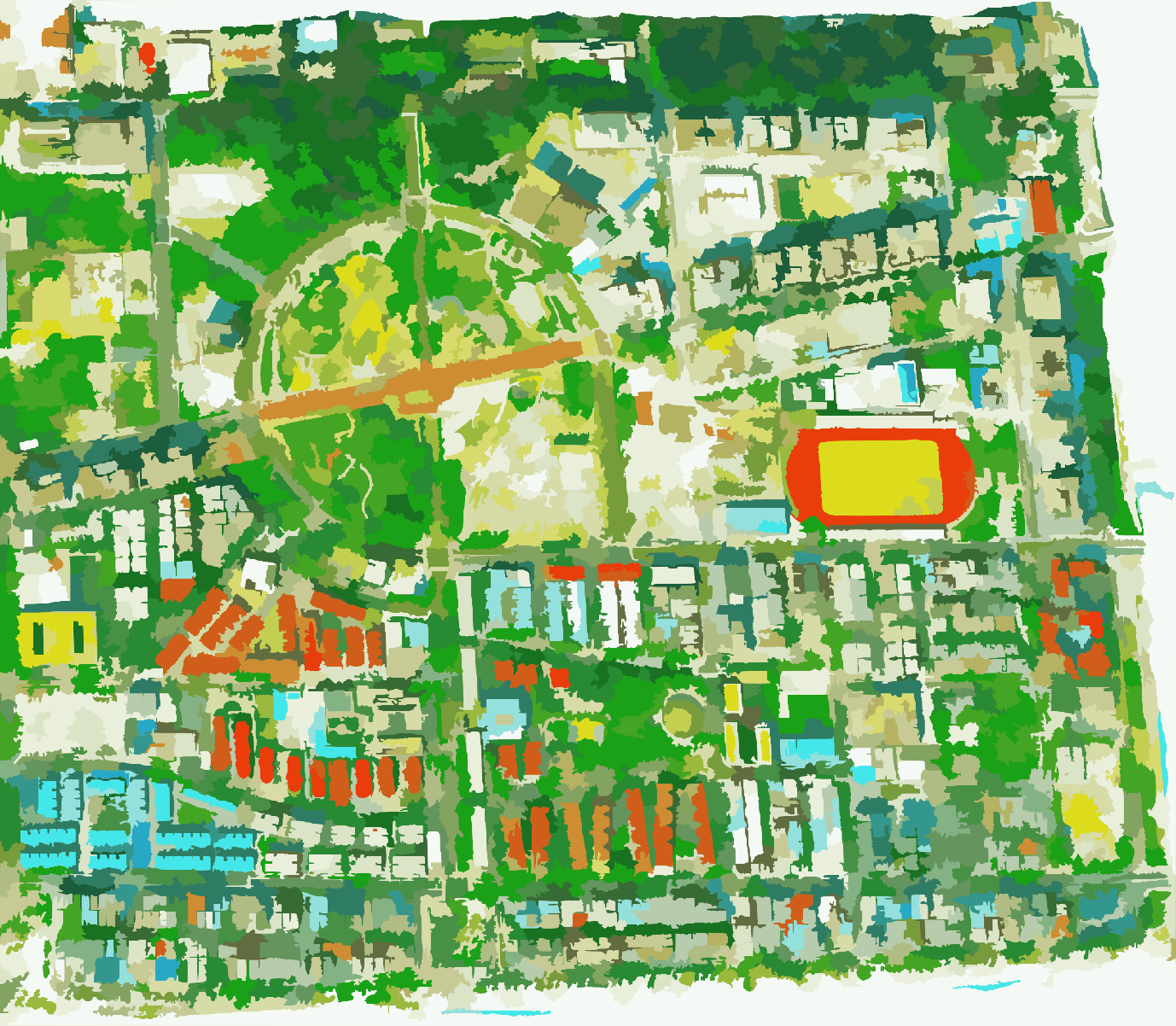 Vectorised satellite view of northern Hulhumalé showing high green coverage
